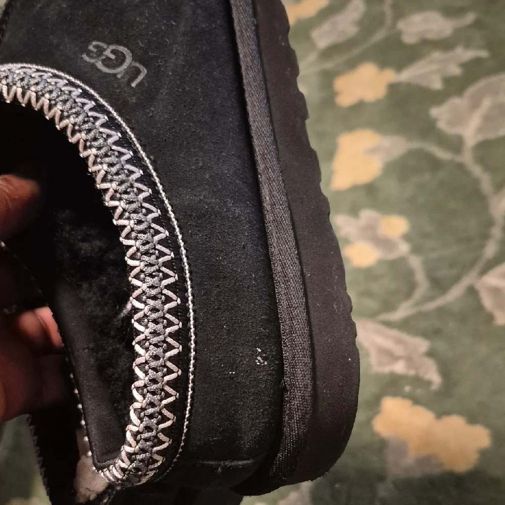 UGG Black Suede Slip-Ons with White Trim
